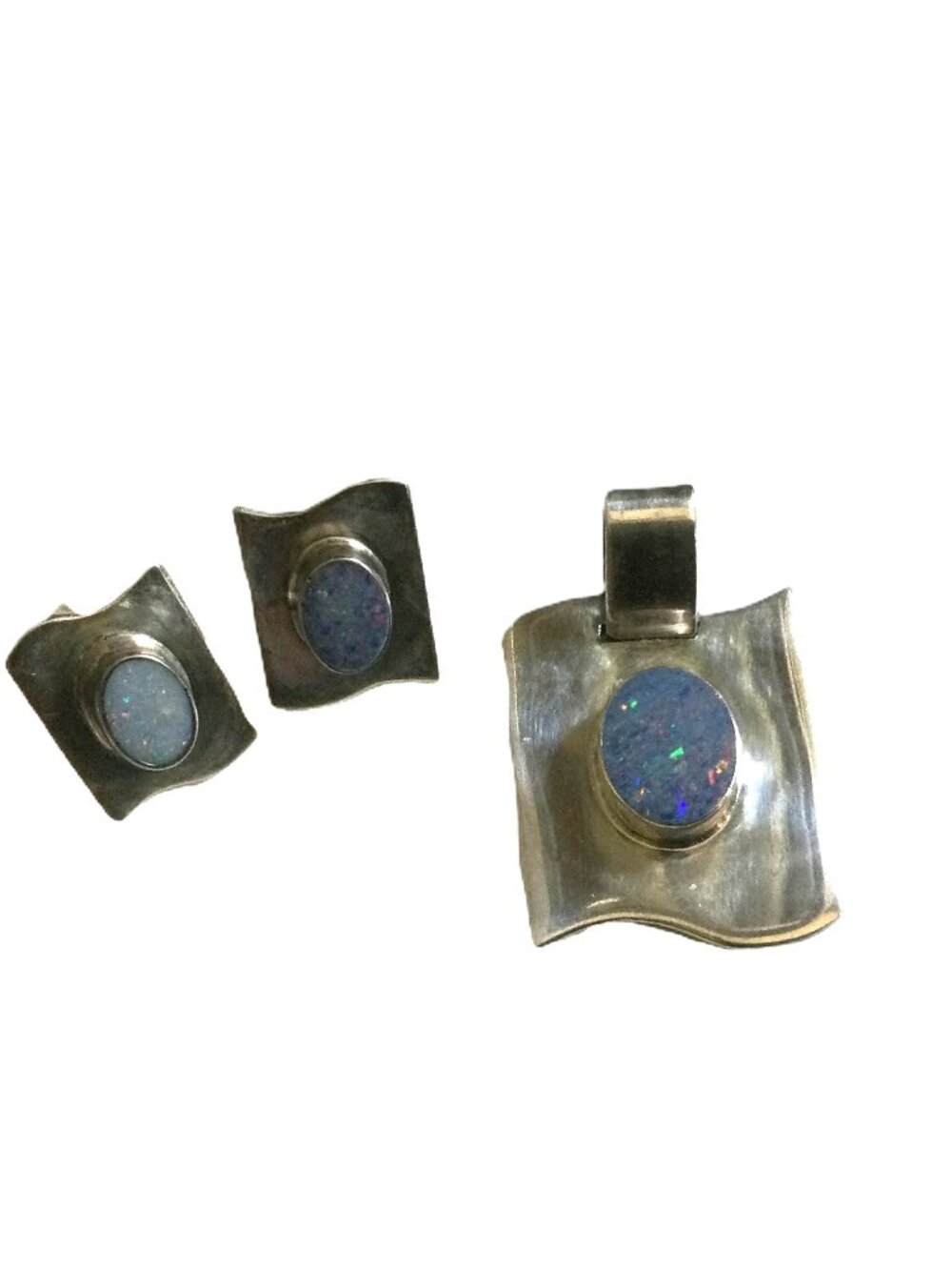 Asymmetrical Designed 925 Sterling Handcrafted Pendant Earring Set